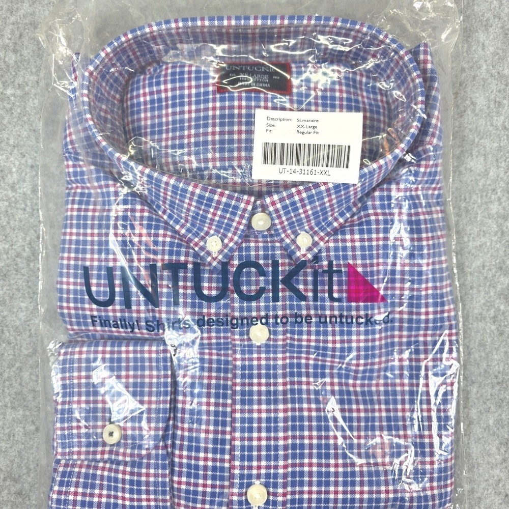 UNTUCKit St. Macaire Plaid Button Down Long Sleeve Shirt Men's XX-Large Blue/Red